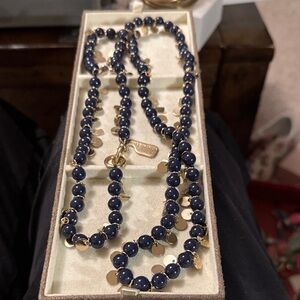 Vineyard Vines Dark Blue and Gold Beaded Necklace